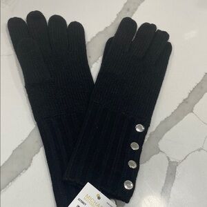 Black Knit Gloves with Silver Buttons MK